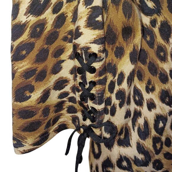 August Silk Stretch Leopard Print Scoop Neck Top Womens Large Bold Classic - Picture 2 of 8
